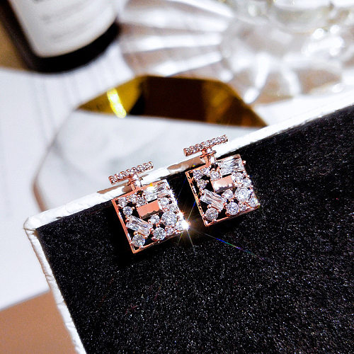 Simple Earrings Trendy Perfume Box Copper Zircon Earrings