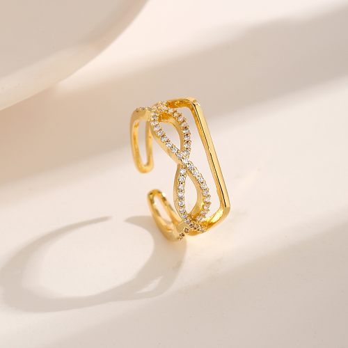 Modern Style Simple Style Infinity Copper Plating Inlay Zircon 18K Gold Plated Open Rings