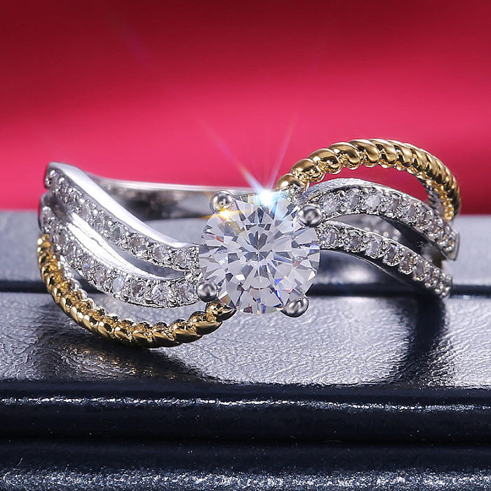 Ringe im klassischen Stil mit geometrischen Kupfereinlagen und künstlichen Edelsteinen