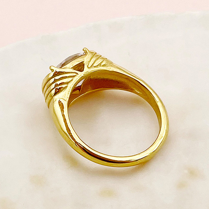 Simple Style Oval Stainless Steel Plating Inlay Zircon Gold Plated Rings