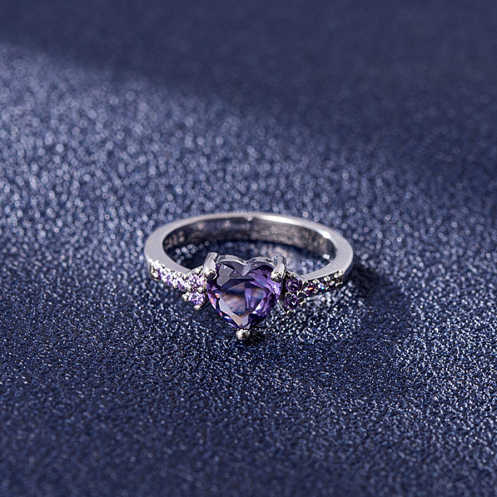 Zircon Heart-shaped Amethyst Ring European Fashion Purple Zircon Ring Jewelry