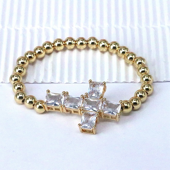 Elegant Simple Style Cross Copper Plating Inlay Zircon Gold Plated Bracelets