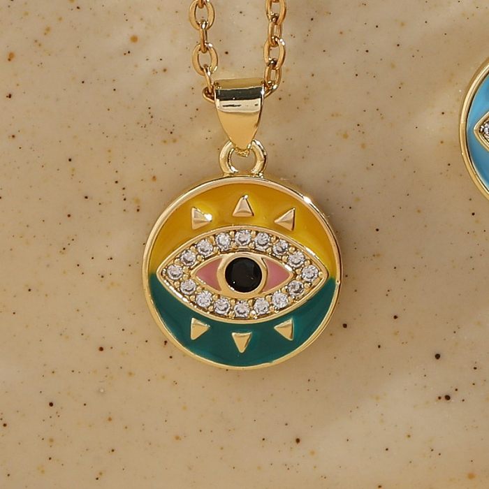 Ethnic Style Classic Style Devil'S Eye Copper Enamel Plating Inlay Zircon 14K Gold Plated Pendant Necklace Long Necklace