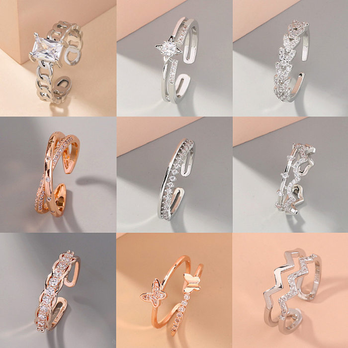 Wholesale Jewelry Micro-inlaid White Zircon Wave Copper Ring jewelry