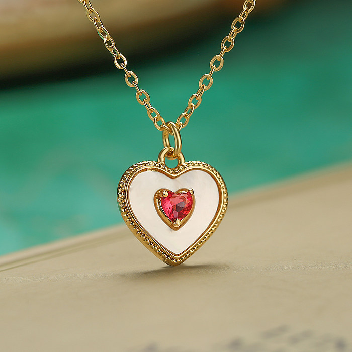 Schlichter Stil Pendel-Halskette mit Herzform, Kupferbeschichtung, Inlay, Muschelzirkon, 18 Karat vergoldet, Anhänger-Halskette