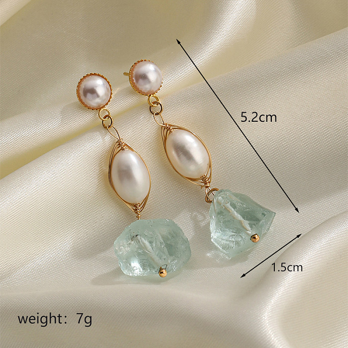 1 Pair IG Style Irregular Round Crystal Plating Inlay Copper Pearl 18K Gold Plated Drop Earrings