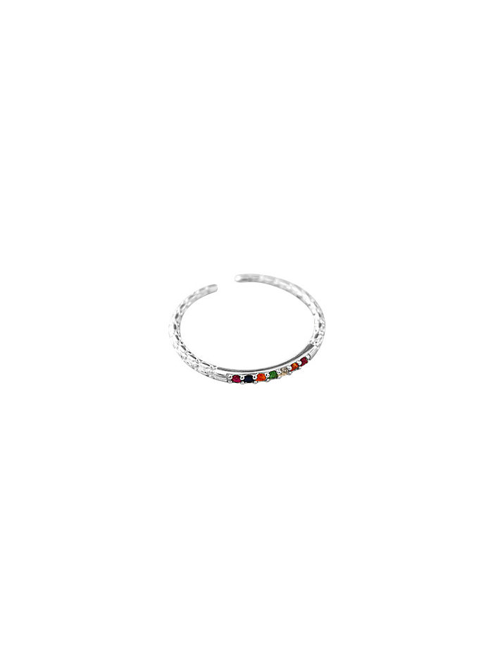 Lady Rainbow Copper Plating Inlay Artificial Gemstones Silver Plated Open Ring
