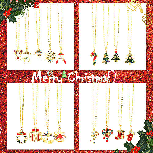 IG Style Cartoon Style Santa Claus Snowflake Elk Copper Enamel Plating Inlay Zircon 18K Gold Plated Pendant Necklace