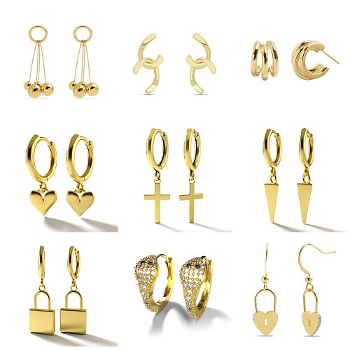 Boucles d'oreilles géométriques en cuivre et diamant, vente en gros, bijoux en forme de croix et de cœur