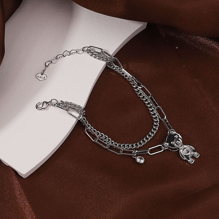 Bracelets plaqués argent de Zircon d'incrustation de placage de cuivre d'ours de style moderne