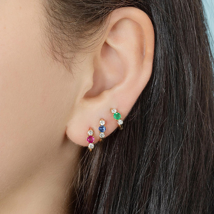 Boucles d'oreilles les plus vendues en argent sterling européen et américain avec aiguille en forme de cercle en zircon avec diamant - Design simple - Boucles d'oreilles à clip pour femme
