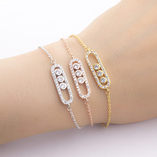 Bracelet en or rose forme géométrique trois diamants flash bracelet en acier inoxydable