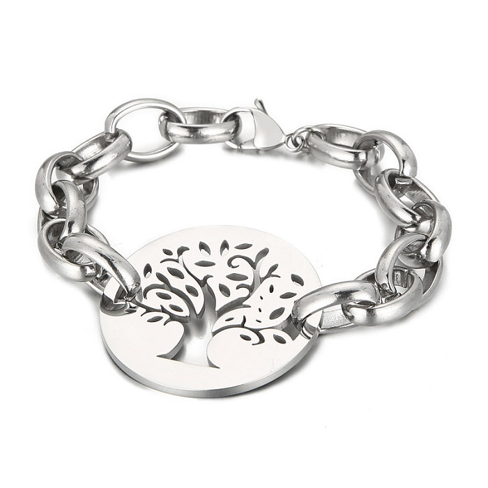 Collier de bracelets ajourés en acier et titane, arbre à la mode