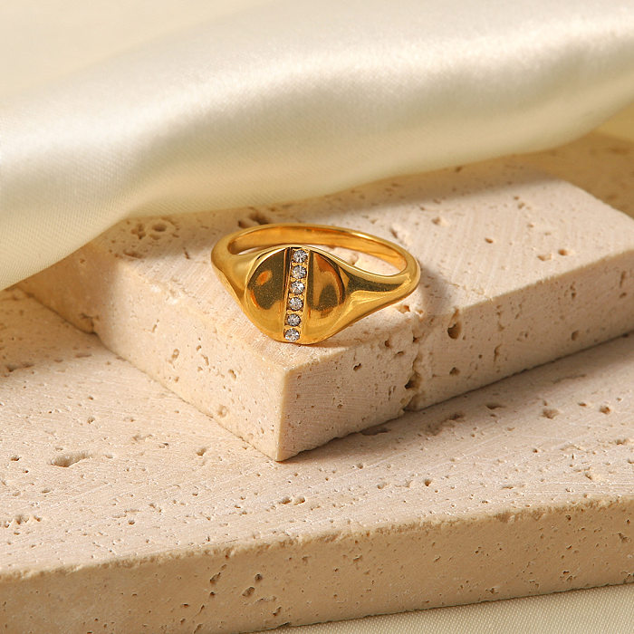 Fashion Geometric Stainless Steel Gold Plated Zircon Rings