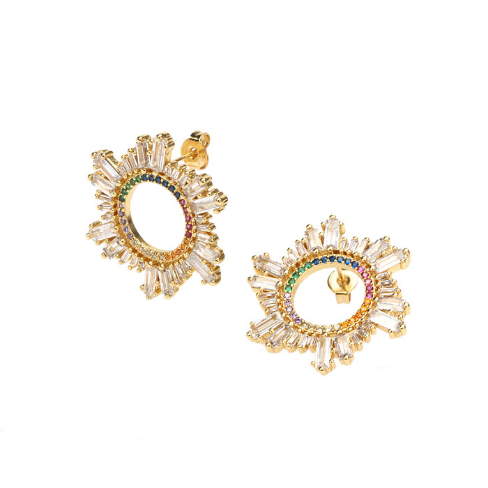 1 Pair Exaggerated Streetwear Sun Plating Inlay Copper Zircon 18K Gold Plated Ear Studs