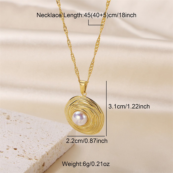 Elegant Lady Geometric Stainless Steel Plating Inlay Pearl 18K Gold Plated Rings Earrings Necklace