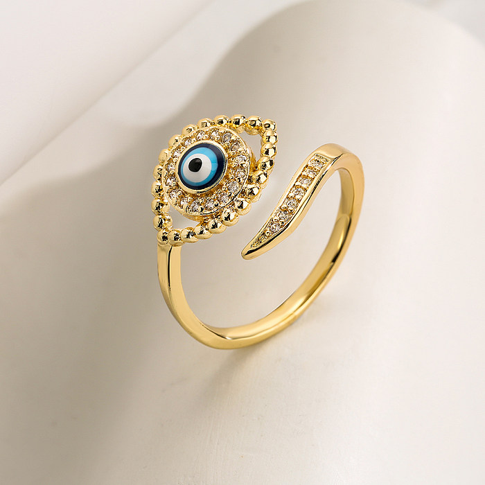 Modischer offener Ring mit Teufelsauge, Kupfer, vergoldet, künstliche Perlen und Zirkon
