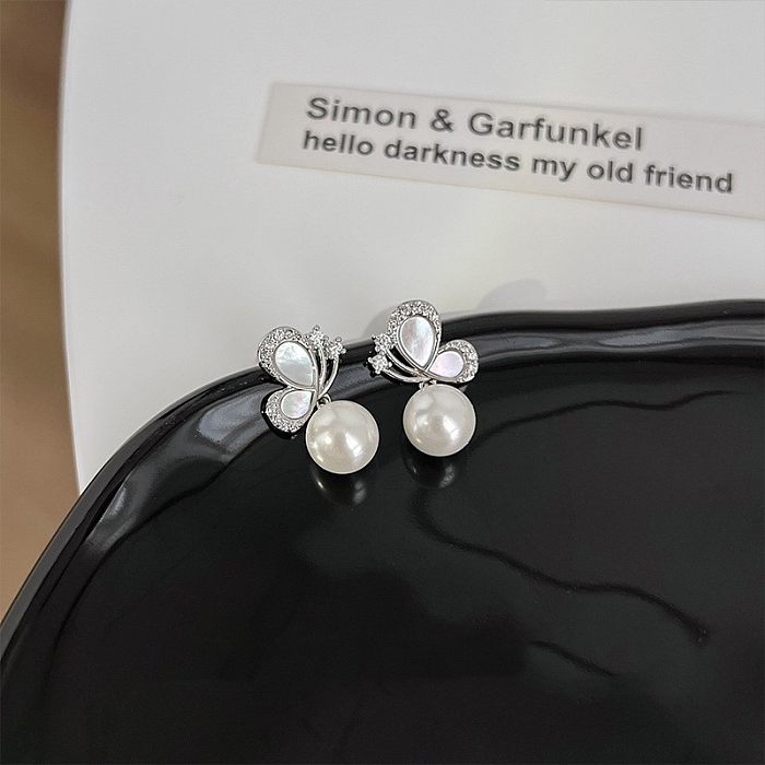 1 Pair Simple Style Heart Shape Plating Inlay Copper Artificial Gemstones Ear Studs