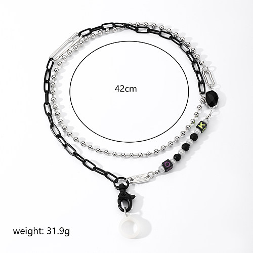 Cool Style Triangle Round Artificial Pearl Copper Inlay Agate Pendant Necklace
