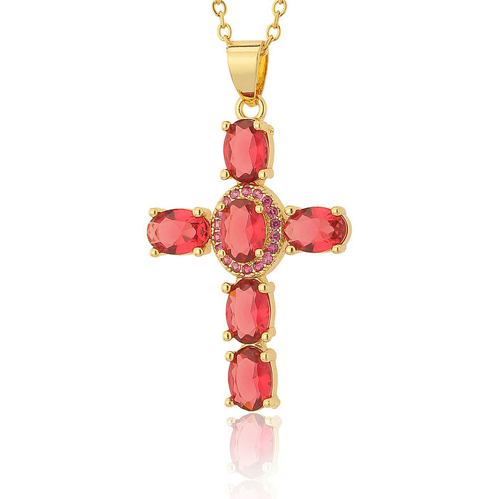 Fashion Copper Micro-inlaid Cross Pendant Religious Creative Necklace