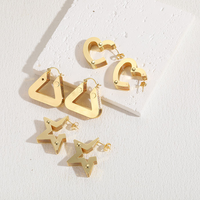 1 par estilo IG estilo simples triângulo estrela formato de coração chapeamento de cobre 14K brincos banhados a ouro