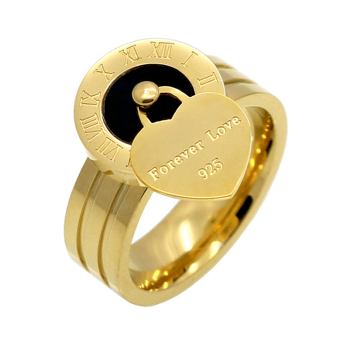 1 peça de anéis de chapeamento de aço de titânio em forma de coração com letras da moda
