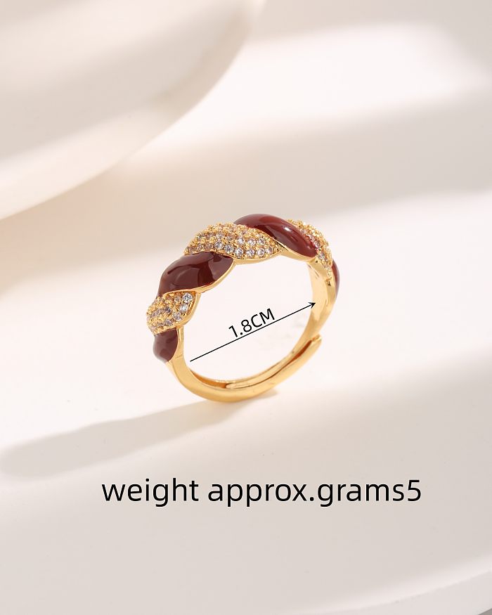 Retro Simple Style Shiny Twist Copper Plating Inlay Zircon 18K Gold Plated Rings