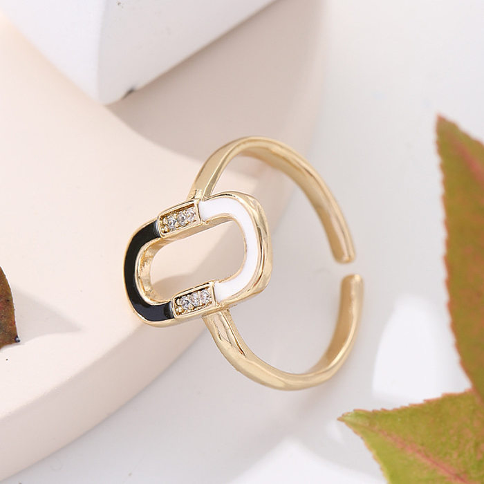 Fashion Oval Copper Enamel Zircon Open Ring