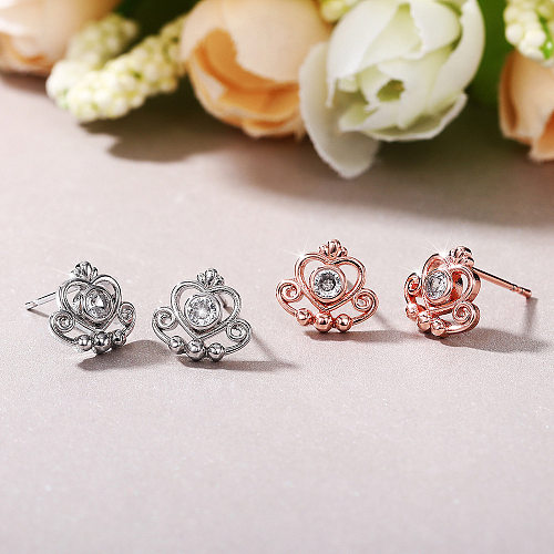 1 Pair Modern Style Crown Inlay Copper Artificial Gemstones Earrings Ear Studs