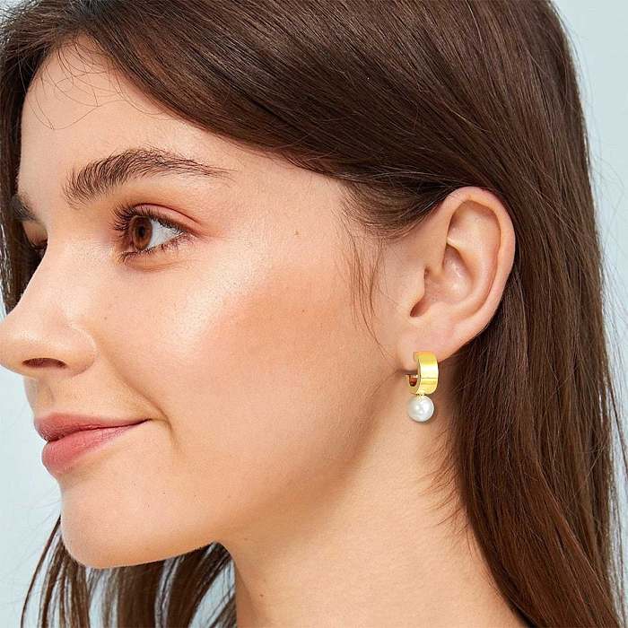 Boucles d'oreilles pendantes en laiton plaqué or, 1 pièce, jolies perles