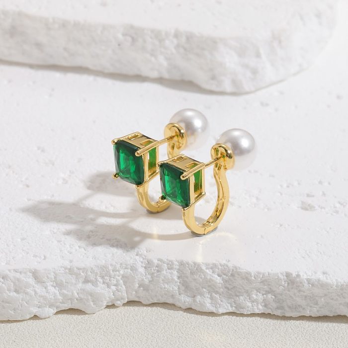1 Pair Cute Sweet Color Block Plating Inlay Copper Pearl Zircon 14K Gold Plated Drop Earrings