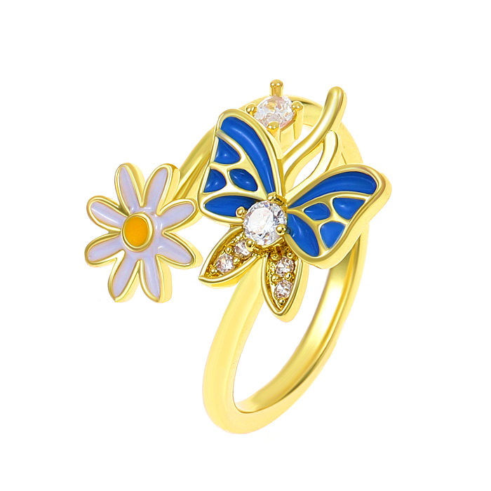 Fashion Flower Butterfly Copper Inlay Rhinestones Open Ring 1 Piece