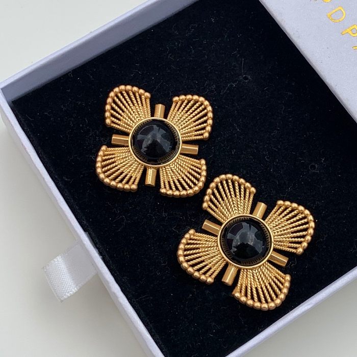 1 Pair Casual Retro Flower Plating Inlay Copper Agate Ear Studs