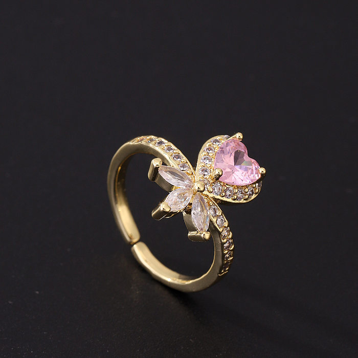 Cute Romantic Style Pink Zircon Ring Affordable Luxury Fashion Open Adjustable Ring Women's Retro Creative Design