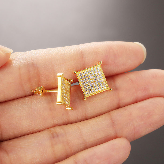 1 Pair Classic Style Square Inlay Copper Zircon Ear Studs