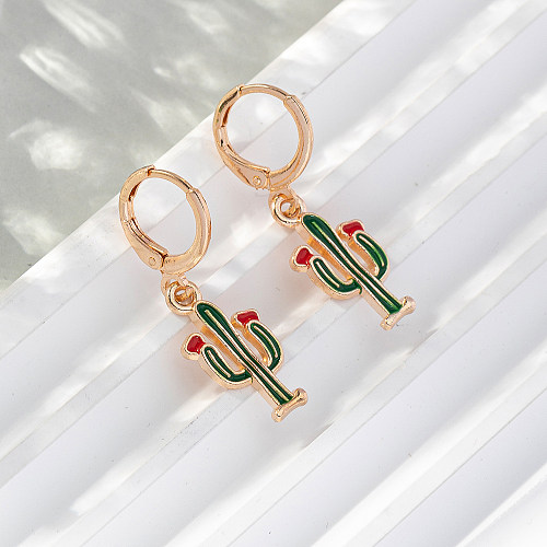 1 Pair Simple Style Commute Cactus Enamel Copper Drop Earrings