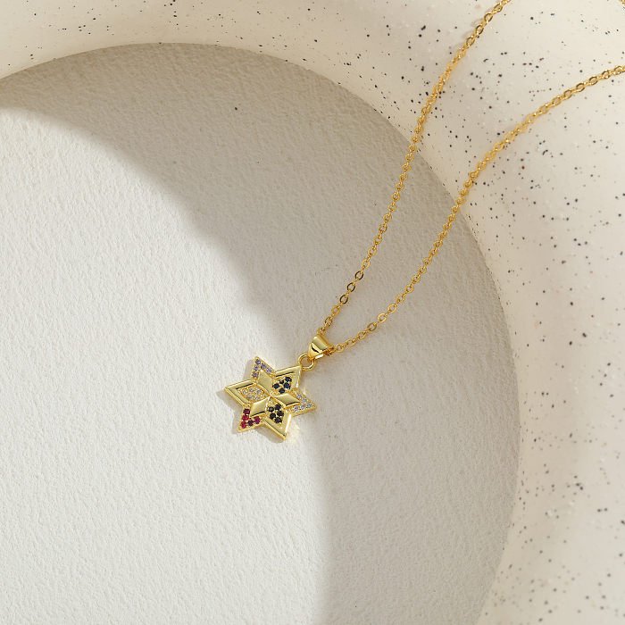 Elegante e luxuoso estilo clássico estrela cobre chapeamento inlay zircon 14K colar pingente banhado a ouro