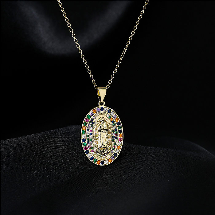 Kupfer-Mikro-Intarsien-Zirkon-religiöser Schmuck, goldene Halskette, Maria-Anhänger