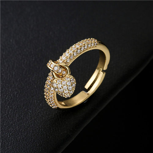 Fashion Copper Micro Inlaid Zircon Heart-Shaped Pendant Ring