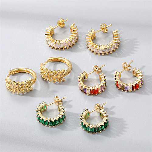 Fashion C Shape Copper Gold Plated Zircon Ear Studs 1 Pair