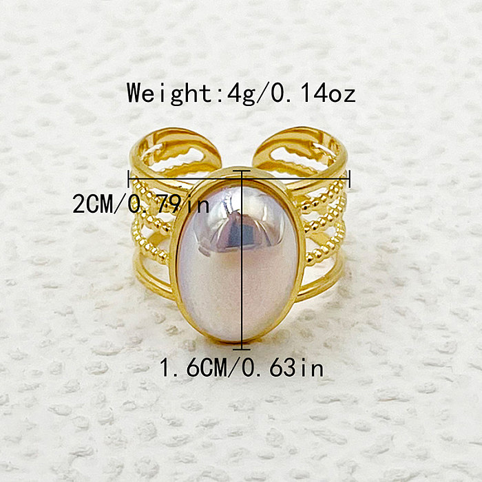 Wholesale Casual Vintage Style Oval Stainless Steel Plating Inlay Gold Plated Pearl Open Rings