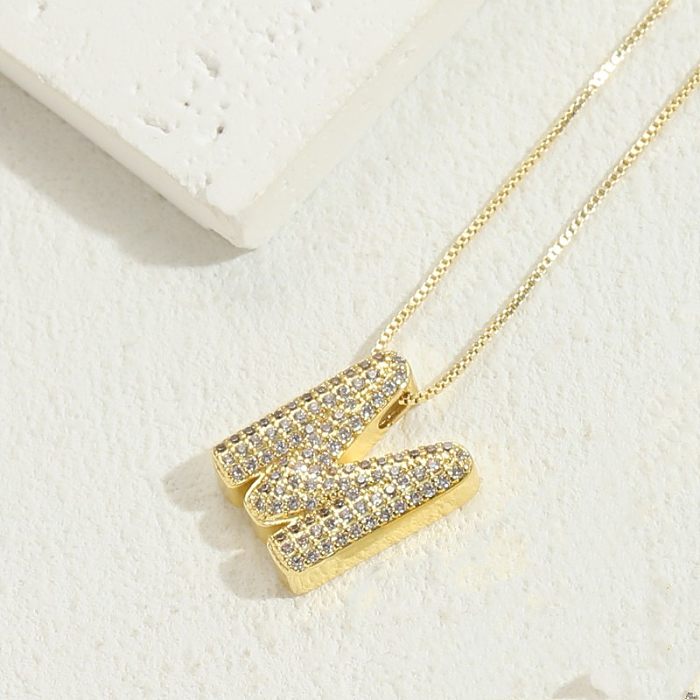Elegant Luxurious Classic Style Letter Copper Plating Inlay Zircon 14K Gold Plated Pendant Necklace