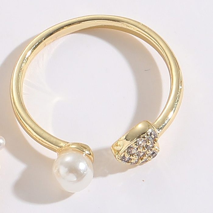 1 Stück Mode Stern Herzform Kupfer Inlay Künstliche Perlen Zirkon Offener Ring