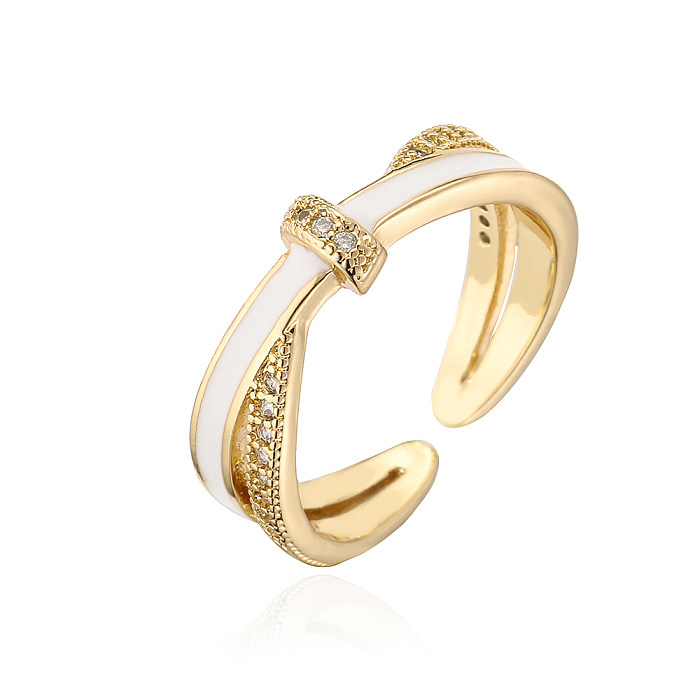 Anel aberto de cobre geométrico fashion com esmalte banhado a ouro e zircão anéis de cobre