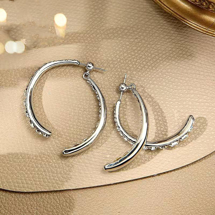 1 paire de boucles d'oreilles pendantes en cuivre et Zircon, Style IG, placage géométrique, incrustation