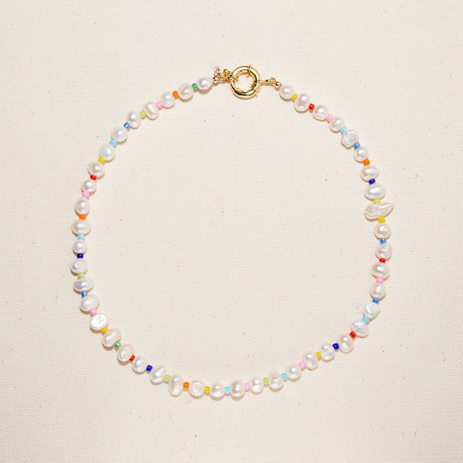 Collier de bracelets de perles en acier titane en verre rond de style simple