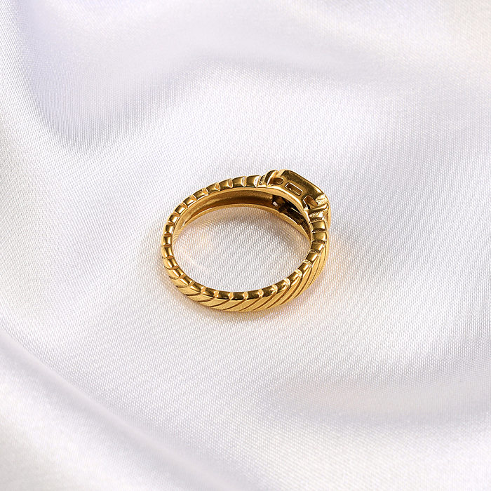 Casual Simple Style Rectangle Titanium Steel Rhinestones Rings In Bulk