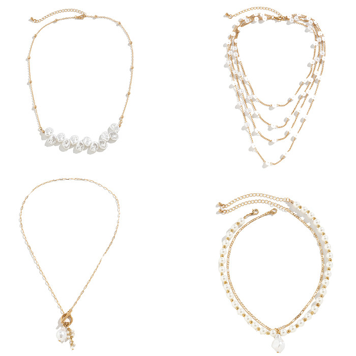 Hip-Hop-Halskette im französischen Stil, rund, Kupferperlen, Quastenbeschichtung, künstliche Perlen, 1 Stück