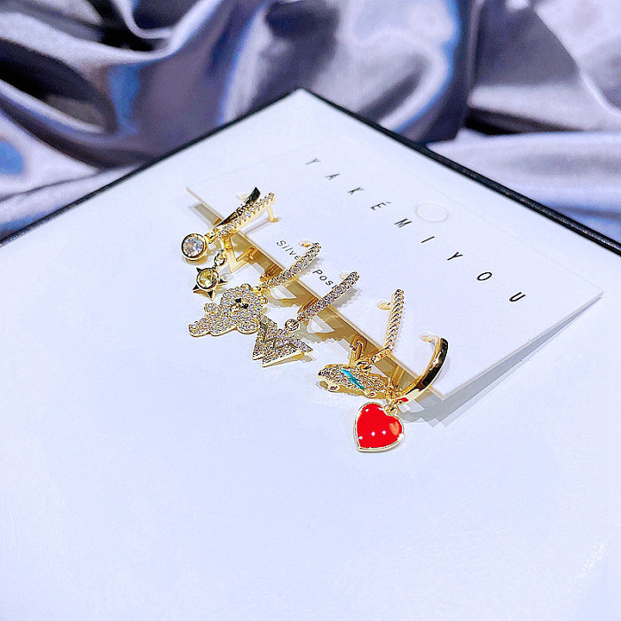 YAKEMIYOU Earrings Set Wholesale Zircon Heart-shaped Bear Copper Earrings