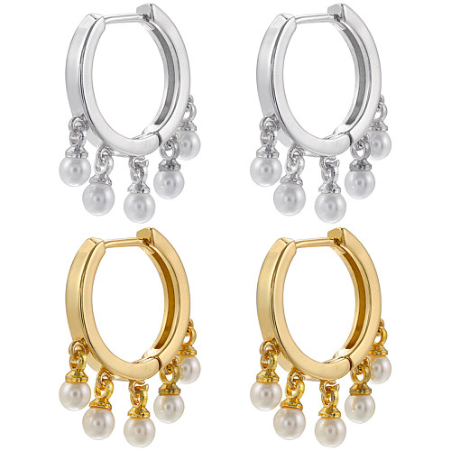 1 Pair Simple Style Geometric Plating Inlay Copper Artificial Pearls 18K Gold Plated Drop Earrings